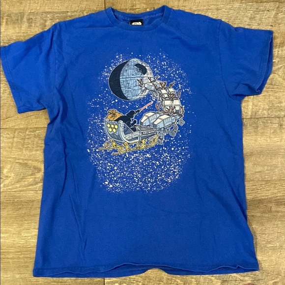 Blue Graphic T-Shirt with Santa and Moon Design - Picture 2 of 9